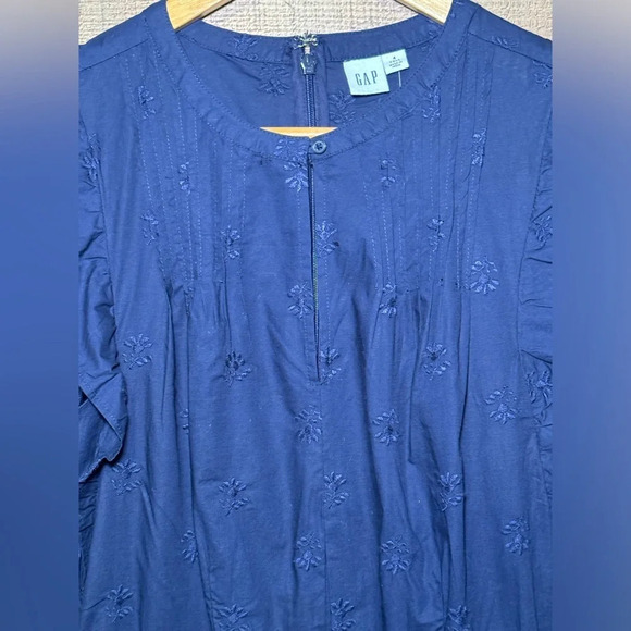 GAP Navy Maxi Dress Women’s size 4Tall Tiered Embroidered Flutter Sleeve - Picture 6 of 13